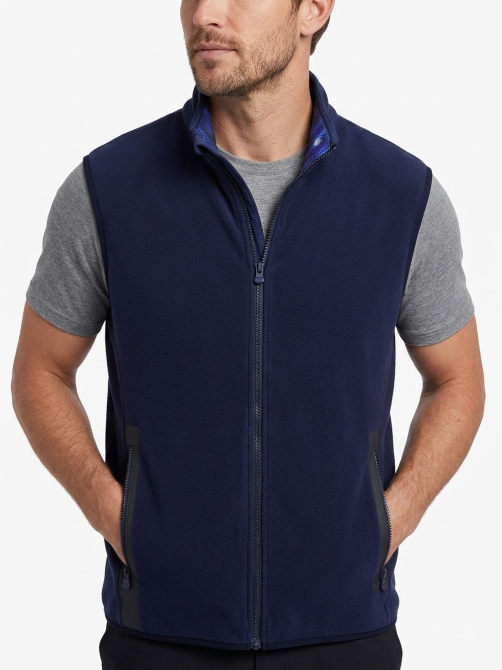 Greyson Algonquin Fleece Vest Men XL Navy Blue Full Zip Golf Performance